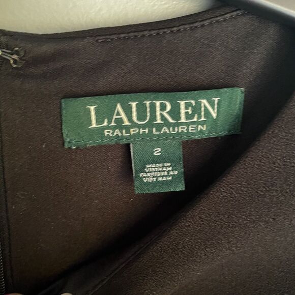 Lauren Ralph Lauren Black Dress Size 2 Bell Sleeves Crepe Dress Ruffled Hem - Picture 3 of 12